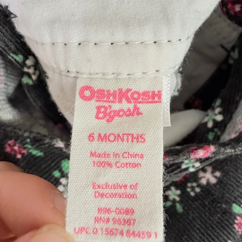 OshKosh B'gosh Overalls Kids 6 Months Black Floral Corduroy Bibs 896-0089